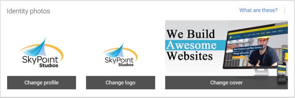 SkyPoint Studios Google My Business listing logos and cover address SEO