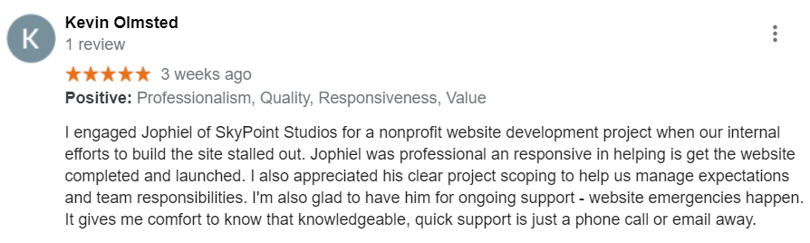 Review of SkyPoint Studios web design Billings MT by Kevin Olmsted